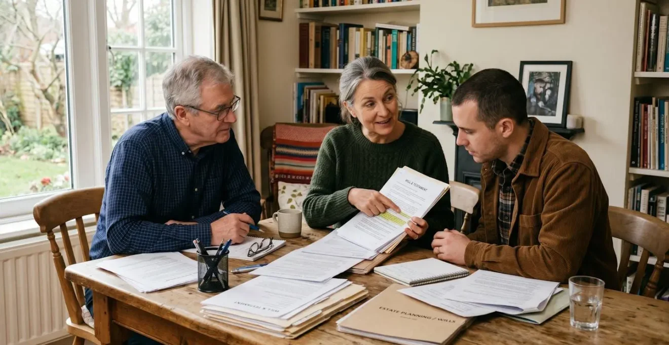Des membres d'une famille réunis autour d'une table pour discuter de l'inventaire successoral